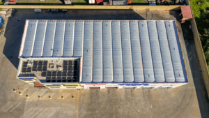 Stabilimento OMEP, Pace del Mela, veduta aerea del tetto con impianto fotovoltaico